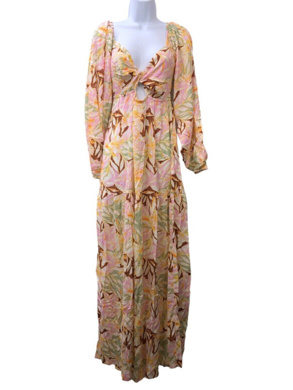 Roxy On Holiday Maxi Dress Puffy Long Sleeve V-neck Medium Lightweight Fitted